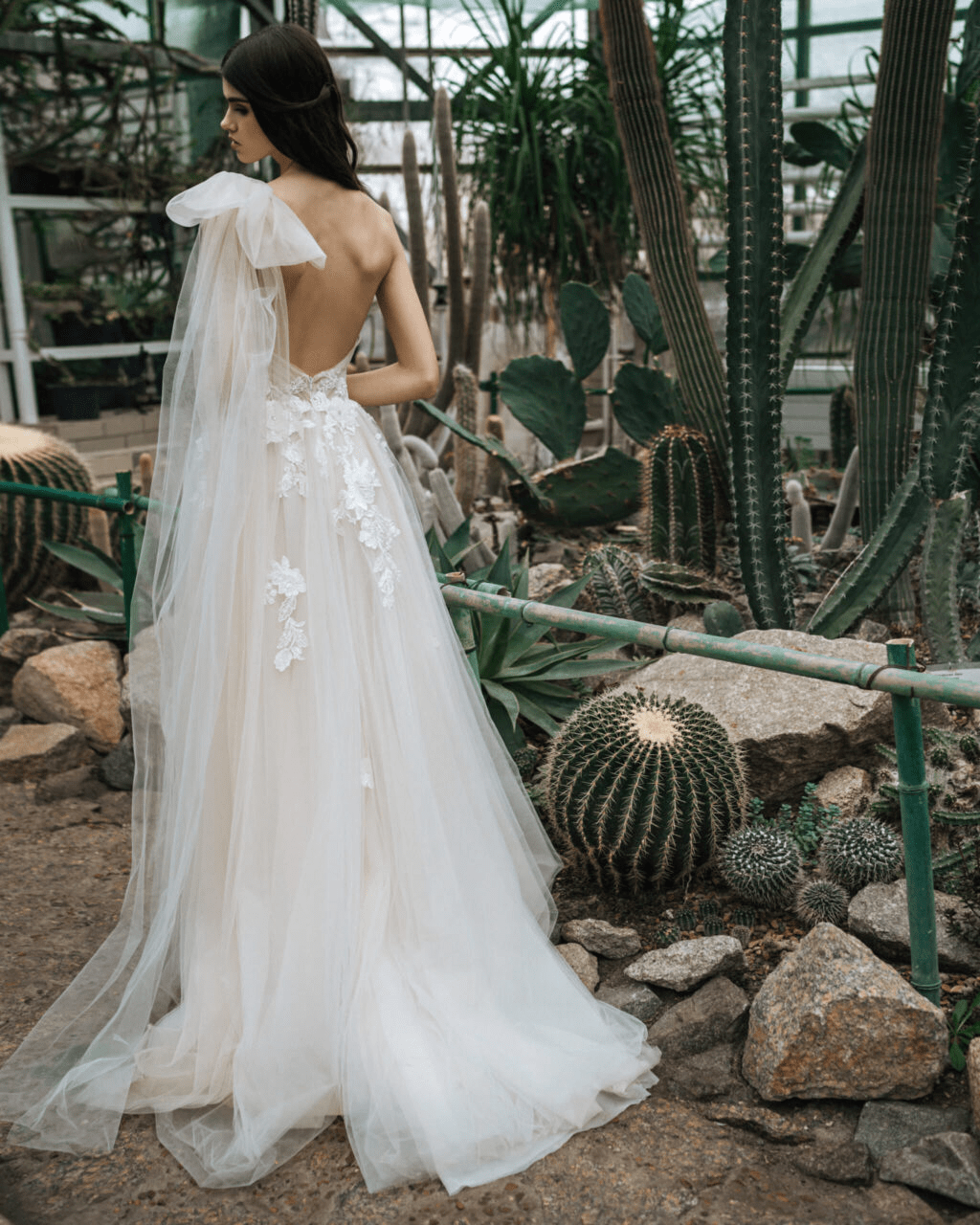 Elegant Off One Shoulder Wedding Dress with Tulle - Floral Applique Wedding Gown - Open Back Wedding Dress Plus Size - KAMILA - WonderlandByLilian