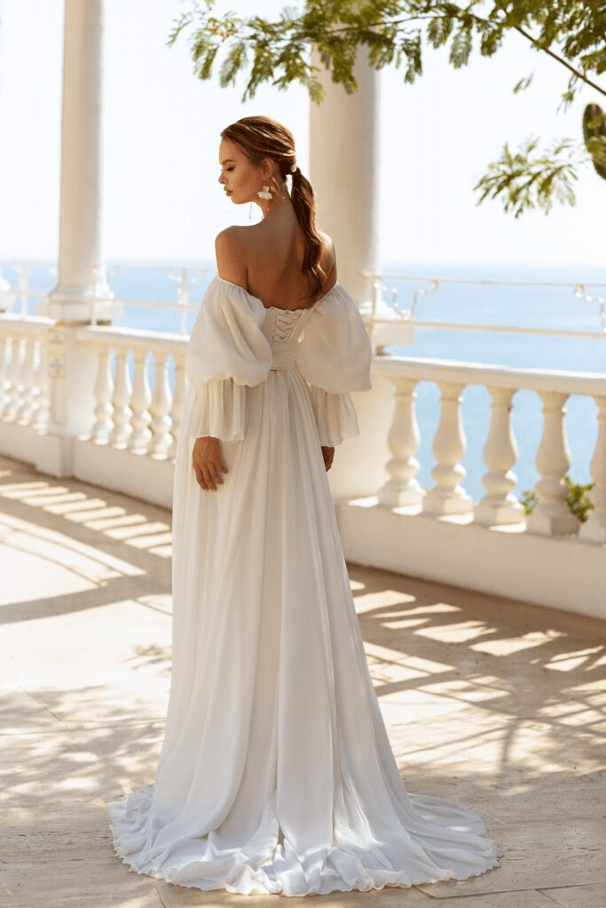 Elegant Off Shoulder Wedding Dress - Square Neck wedding dress - Maxi Dress with Sleeves for Wedding Plus Size, - WonderlandByLilian