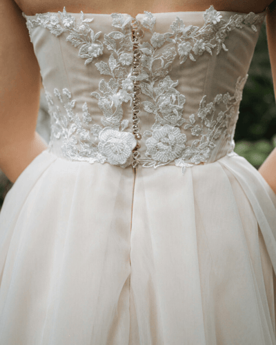 Elegant Off - Shoulder Wedding Dress with Tulle - Floral Applique Wedding Gown Plus Size - LEILA - WonderlandByLilian