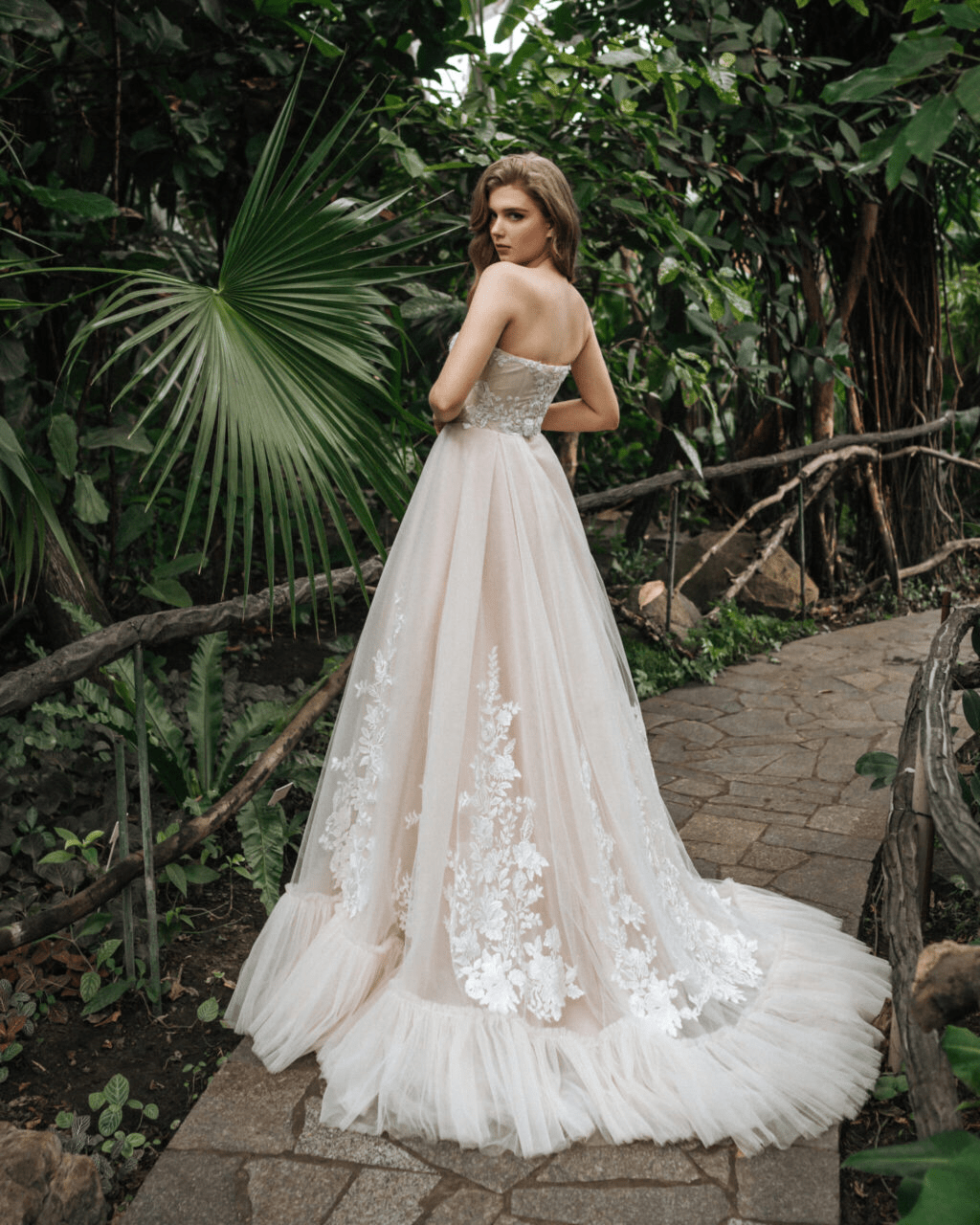 Elegant Off - Shoulder Wedding Dress with Tulle - Floral Applique Wedding Gown Plus Size - LEILA - WonderlandByLilian