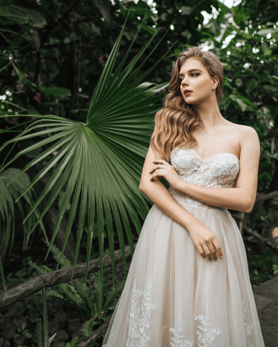 Elegant Off - Shoulder Wedding Dress with Tulle - Floral Applique Wedding Gown Plus Size - LEILA - WonderlandByLilian