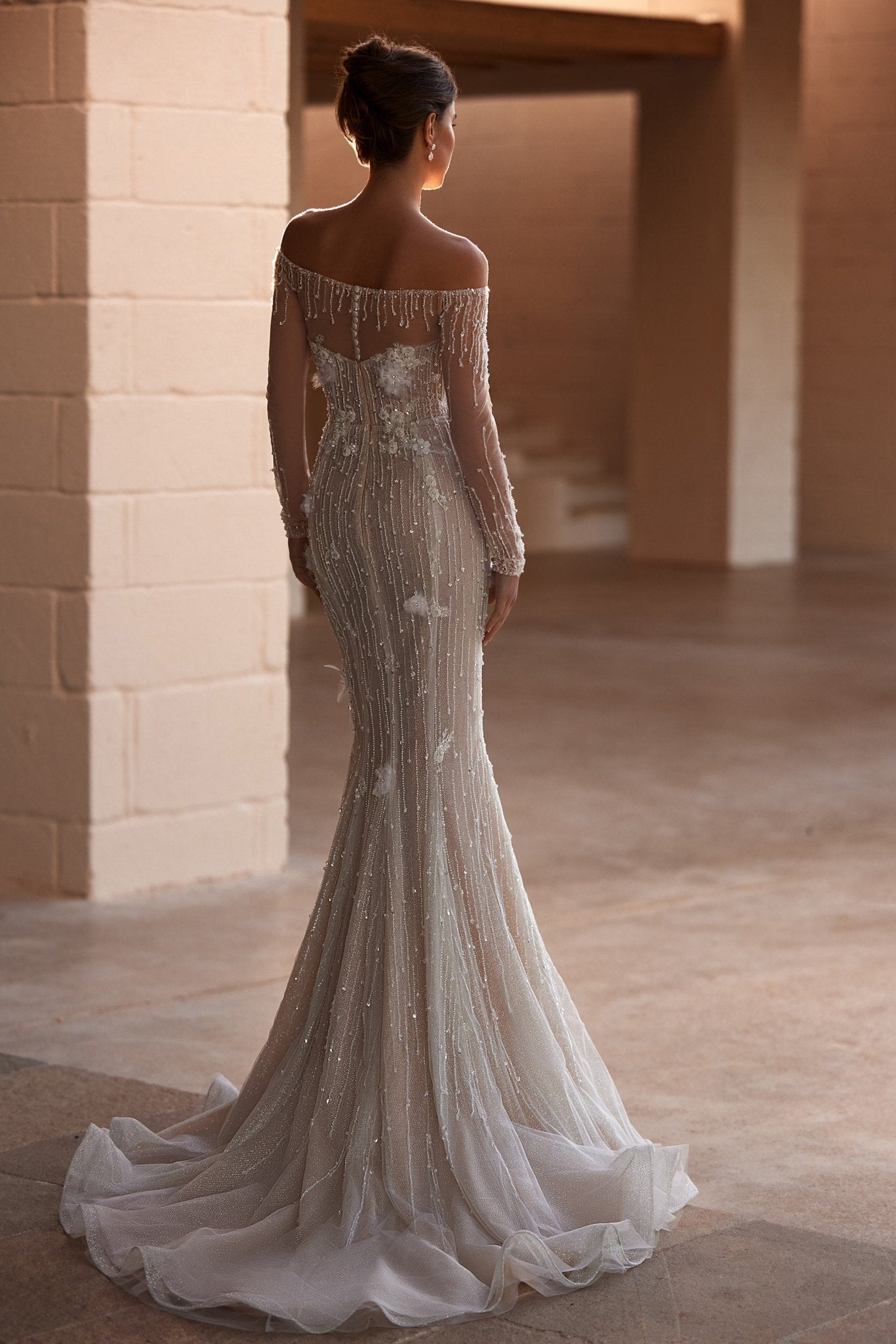 Elegant Off-the-Shoulder Beaded Bridal Gown with Over Skirt and Luxurious Train Plus Size - WonderlandByLilian