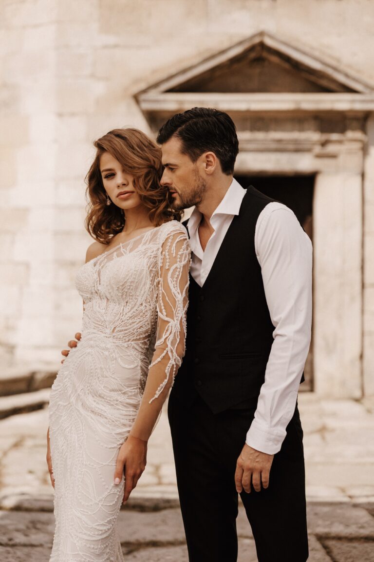 Elegant One-Shoulder Pearl-Embellished Mermaid Wedding Dress with Detachable Train Plus Size - CARLY Size 12 Elegant One-Shoulder Pearl-Embellished Mermaid Wedding Dress with Detachable Train Plus Size - CARLY Size 12