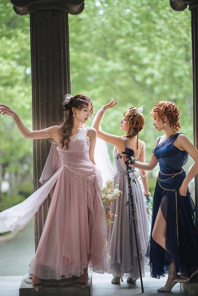 Elegant Pink Fantasy Dress - Fairy Evening Dress with Draped Pearls Plus Size - WonderlandByLilian