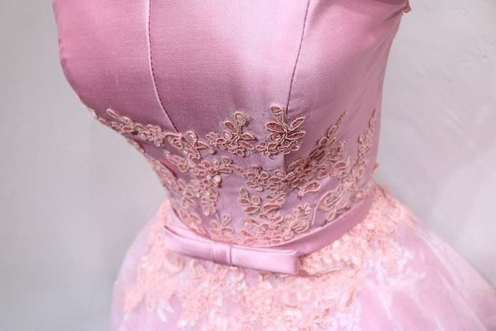 Elegant Pink Lace Off-Shoulder Short Wedding Party Dress - Floral Satin Corset Bridal Gown Plus Size - WonderlandByLilian
