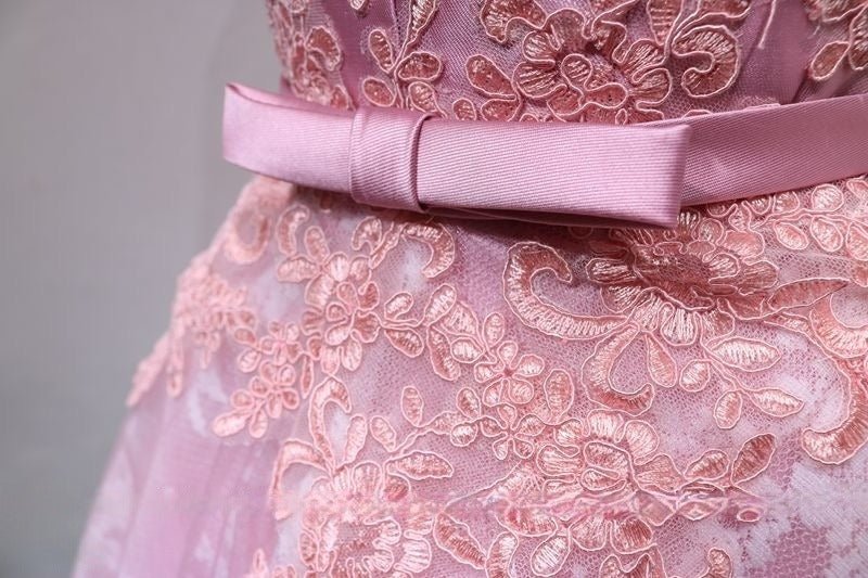 Elegant Pink Lace Off-Shoulder Short Wedding Party Dress - Floral Satin Corset Bridal Gown Plus Size Size 10 / Pink Elegant Pink Lace Off-Shoulder Short Wedding Party Dress - Floral Satin Corset Bridal Gown Plus Size Size 10 / Pink