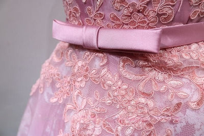 Elegant Pink Lace Off-Shoulder Short Wedding Party Dress - Floral Satin Corset Bridal Gown Plus Size - WonderlandByLilian