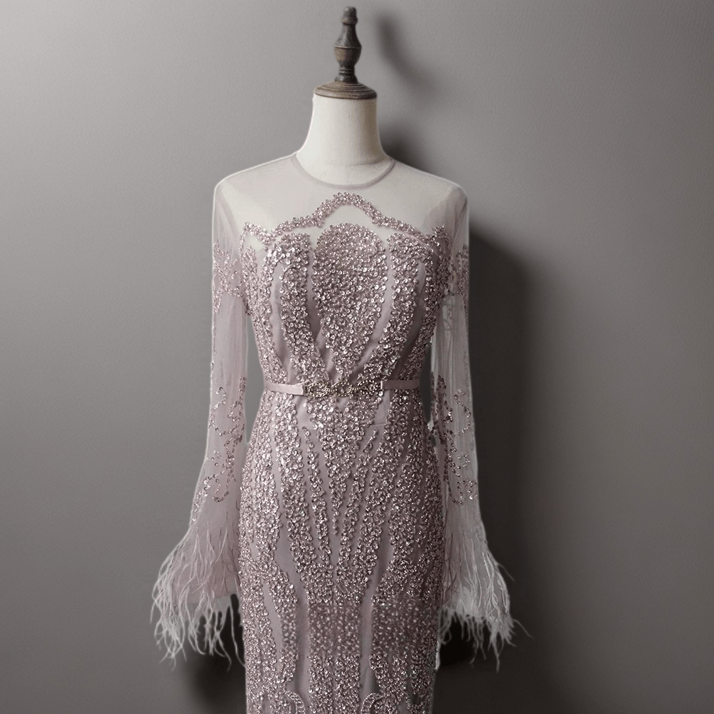 fitted lace wedding dress Elegant Pink Sequin and Feather Evening Dress fitted lace wedding dress Elegant Pink Sequin and Feather Evening Dress