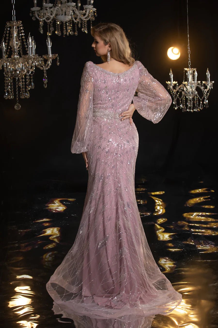 Elegant Pink Sequin Evening Gown and Embellished gown - Designer Sequin Gown and Pink Sequin Dress Plus Size - WonderlandByLilian