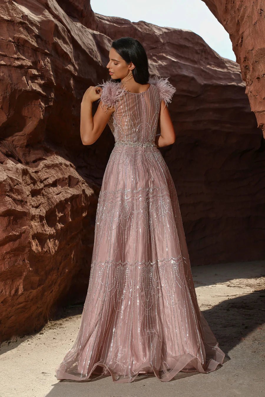 Elegant Pink Sequin Evening Gown and Pretty Sequin Dress - Sequin and Feather Dress and Pink Sequin Dress Plus Size - WonderlandByLilian