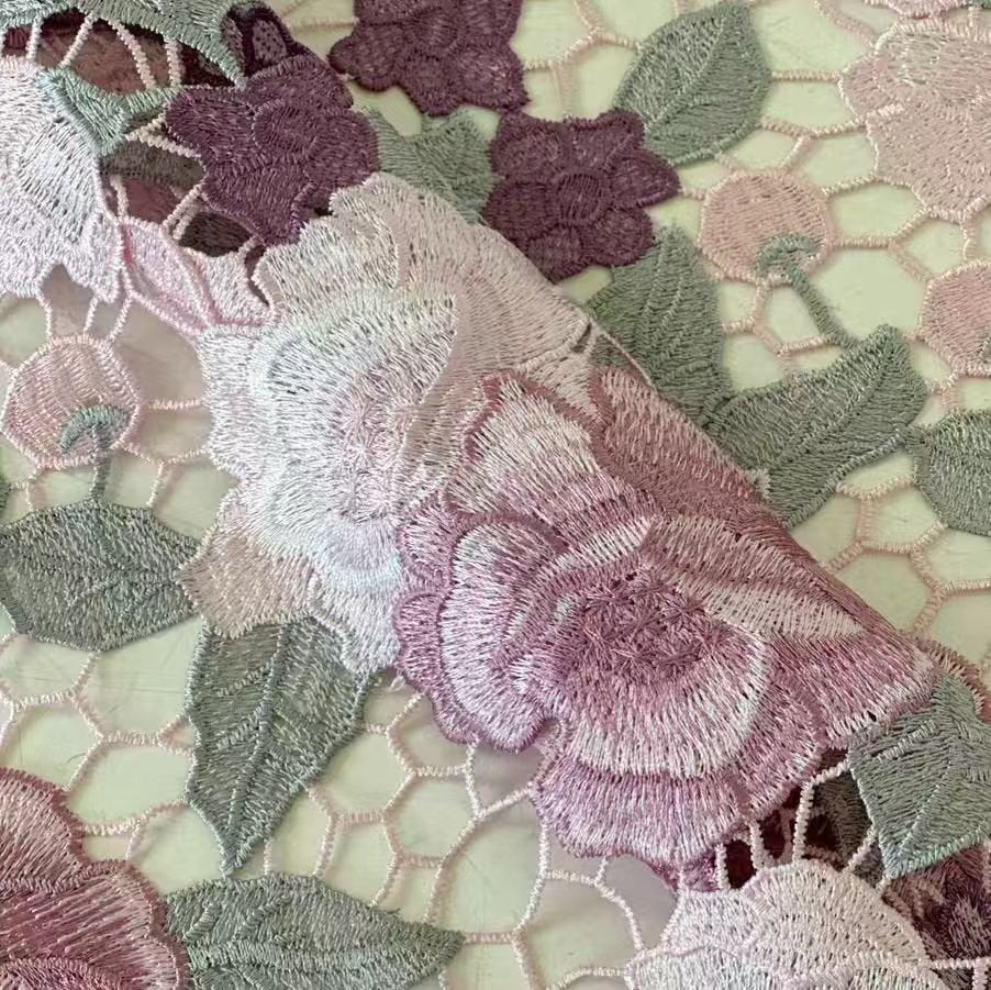 Elegant Purple Sheer Embroidered Lace Fabric with Floral Design - WonderlandByLilian