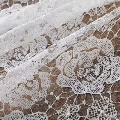 Elegant Rose Floral Sequin Embroidered Diamond Mesh Fabric in White - WonderlandByLilian