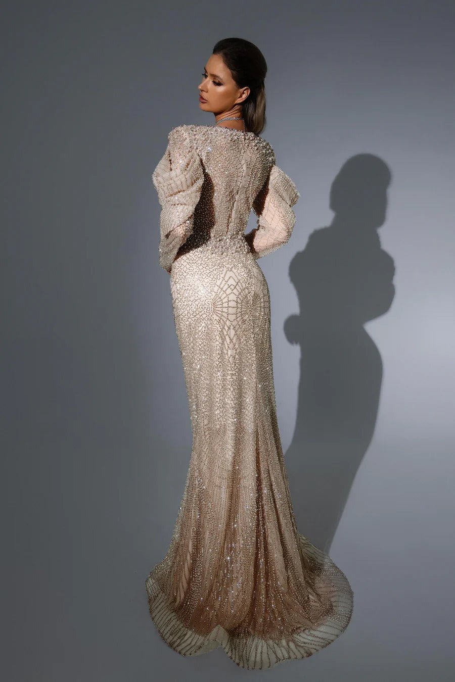 Elegant Sage Green Sequin Evening Gown with Long Sleeves - Pretty Sequ WonderlandByLilian Elegant Sage Green Sequin Evening Gown with Long Sleeves - Pretty Sequ WonderlandByLilian