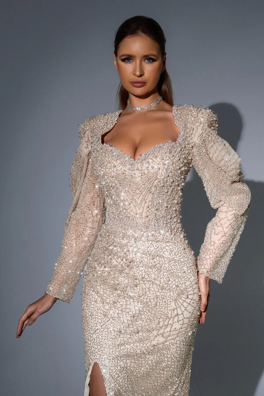 Elegant Sage Green Sequin Evening Gown with Long Sleeves - Pretty Sequin Dress and Puff Sleeve Dress Plus Size Size 8 / Green Elegant Sage Green Sequin Evening Gown with Long Sleeves - Pretty Sequin Dress and Puff Sleeve Dress Plus Size Size 8 / Green