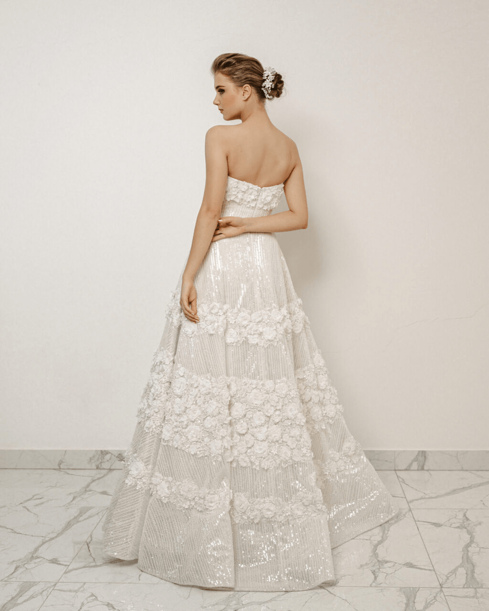 Elegant Sequin Ball Gown Wedding Dress - Strapless Glitter Dress and Floral Applique Dress Plus Size - ILONA - WonderlandByLilian