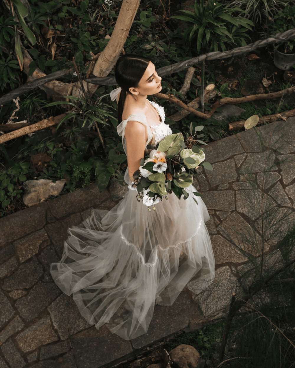 Elegant Sheer Bridal Gown - Floral Applique Dress with Bow Straps Plus Size - CONSTANCE - WonderlandByLilian