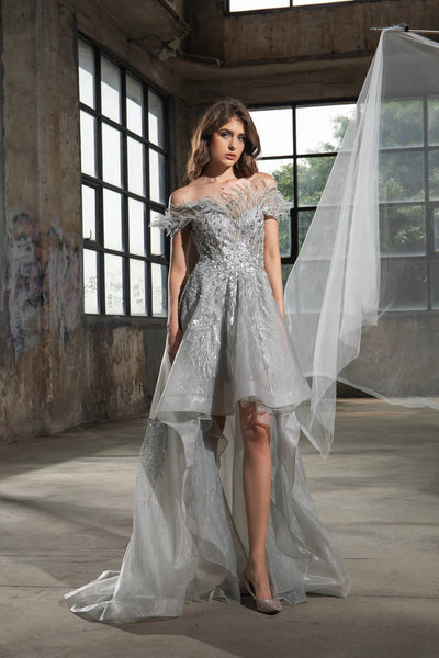 Elegant Silver Sequin High-Low Evening Gown - Designer Sequin Dress and Pretty Sequin Dress Plus Size - WonderlandByLilian