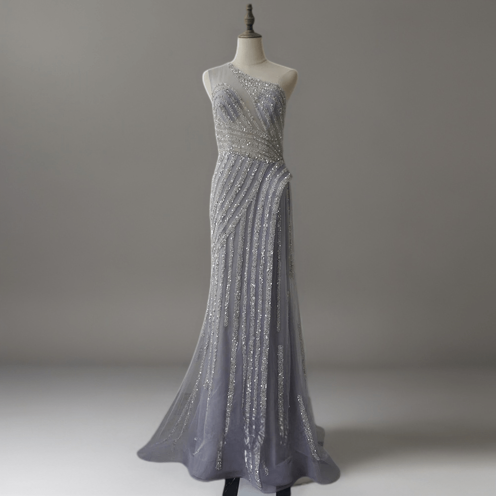 Elegant Silver Sequin One-Shoulder Evening Gown and Silver Glitter Dress - Pretty Sequin Dress with Asymmetrical Design Plus Size Elegant Silver Sequin One-Shoulder Evening Gown and Silver Glitter Dress - Pretty Sequin Dress with Asymmetrical Design Plus Size