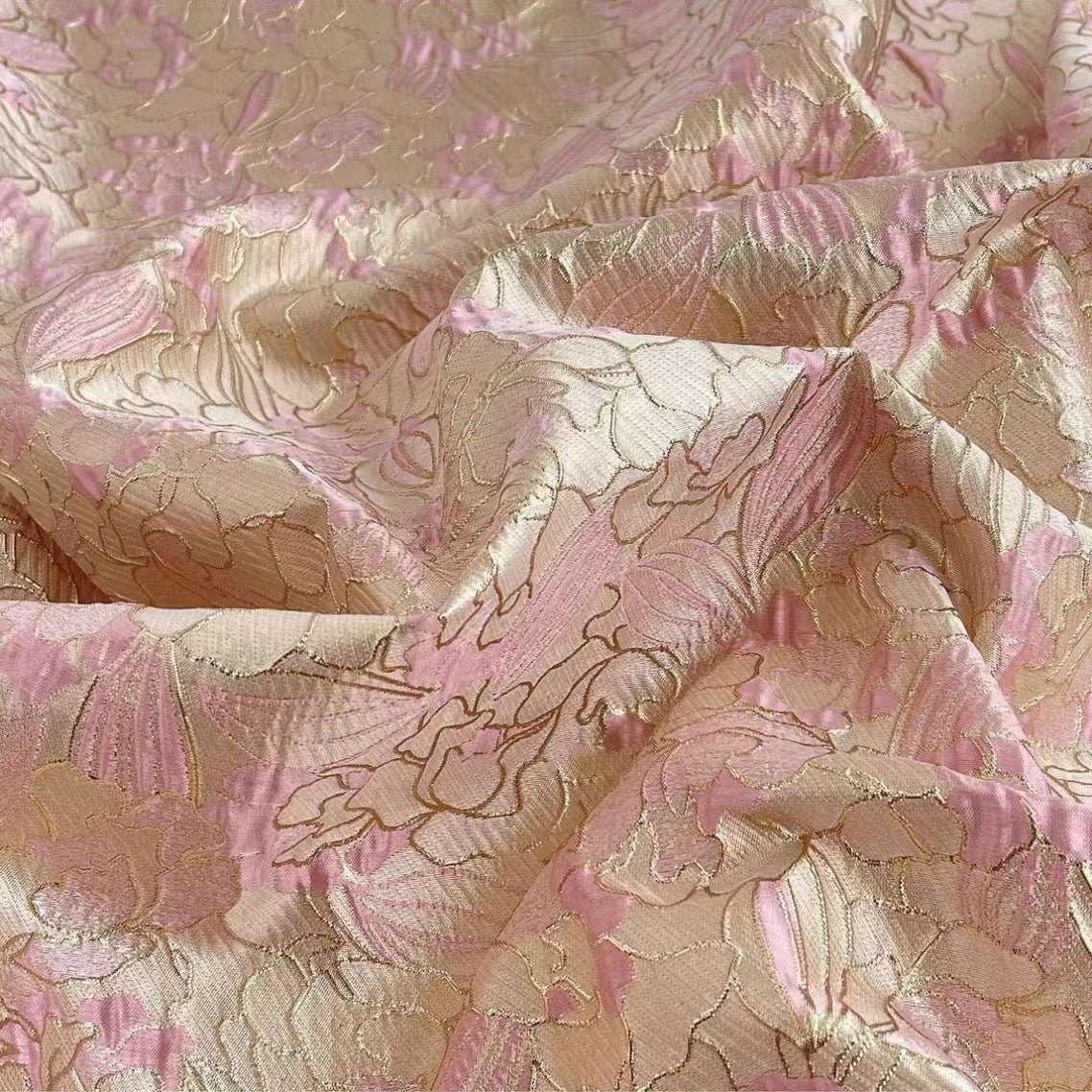 Elegant Vintage Gold Silk Peony Jacquard Fabric for Spring and Summer Dresses and Bags - WonderlandByLilian