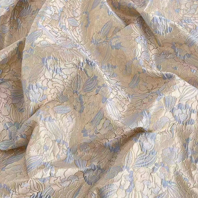 Elegant Vintage Gold Silk Peony Jacquard Fabric for Spring and Summer Dresses and Bags - WonderlandByLilian