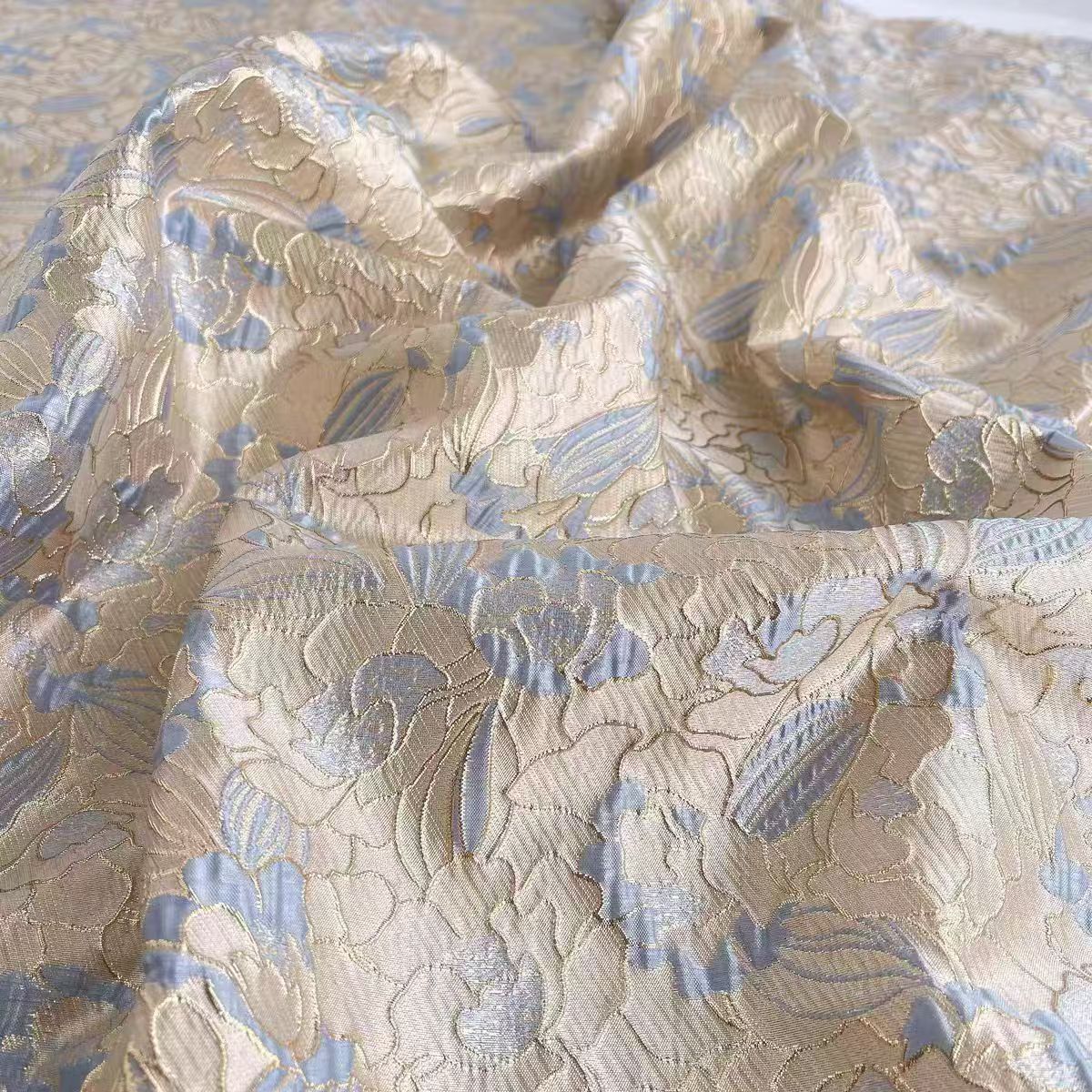 Elegant Vintage Gold Silk Peony Jacquard Fabric for Spring and Summer Dresses and Bags - WonderlandByLilian