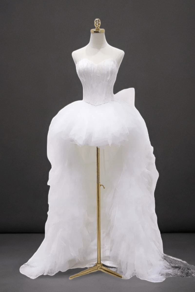 Feather Evening Dress Strapless Elegant High Low Maternity Dress 18w / White Feather Evening Dress Strapless Elegant High Low Maternity Dress 18w / White