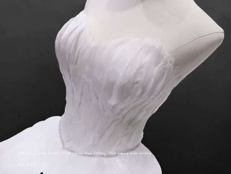 Elegant White Layered Tulle Ruffle Dress - Feather-Accented High-Low Wedding Dress Plus Size - WonderlandByLilian