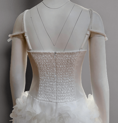 Elegant White Strapless Short Wedding Party Dress - Tulle and Satin Corset Tiered Dress Plus Size - WonderlandByLilian