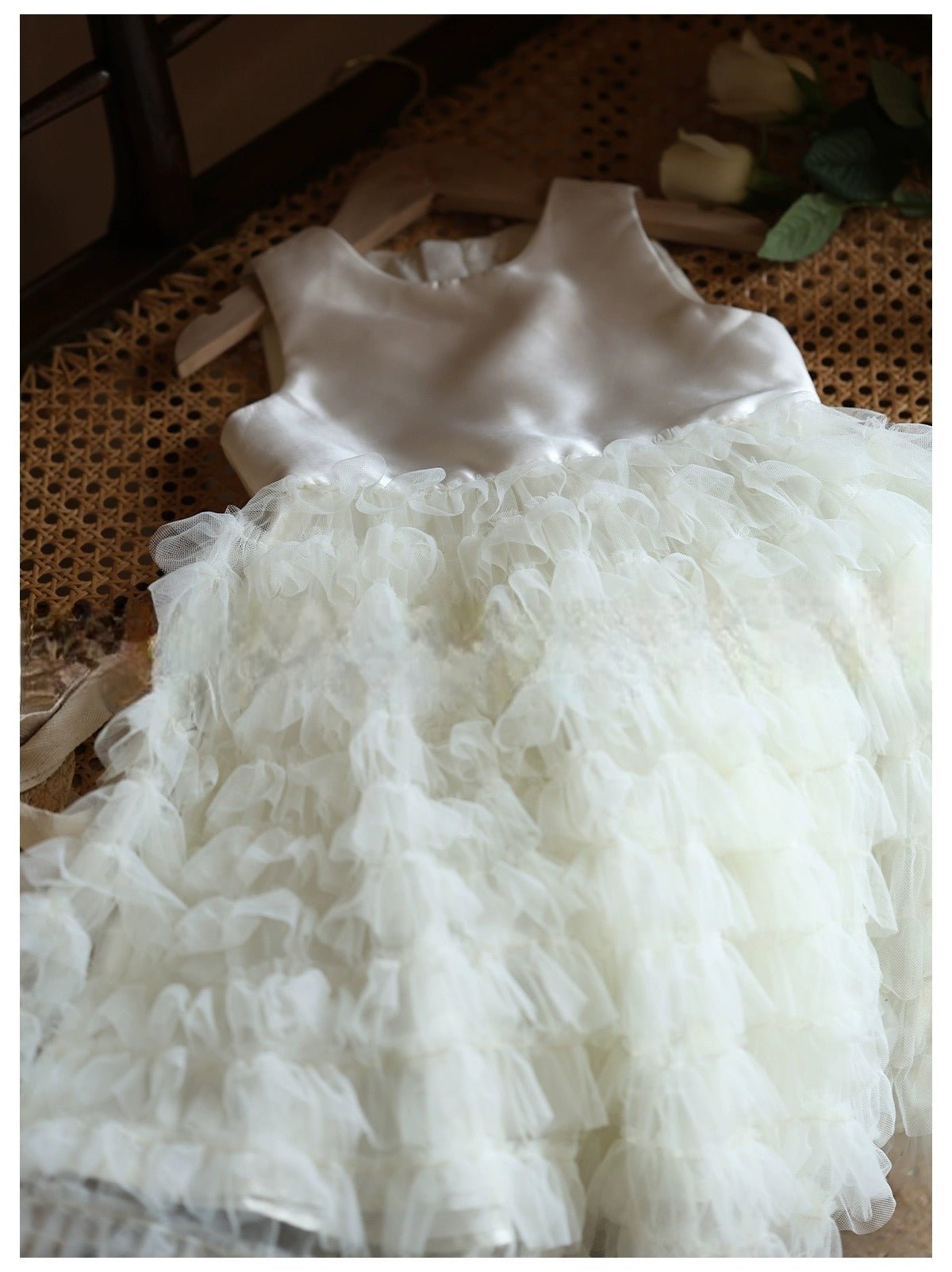 Elegant White Tulle Tiered Flower Girl Dress with Satin Bodice – Plus Size - WonderlandByLilian