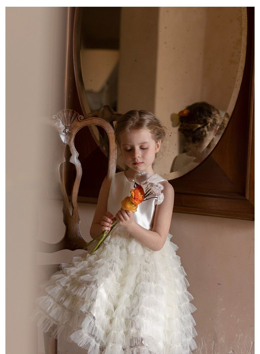 Elegant White Tulle Tiered Flower Girl Dress with Satin Bodice – Plus Size - WonderlandByLilian