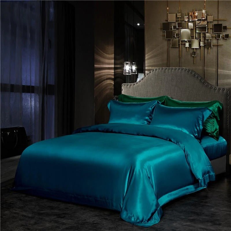 Eloise Aqua Marine Luxury Pure Mulberry Silk Bedding Set - WonderlandByLilian