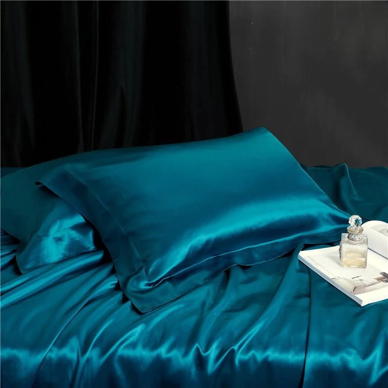 Eloise Aqua Marine Luxury Pure Mulberry Silk Bedding Set - WonderlandByLilian