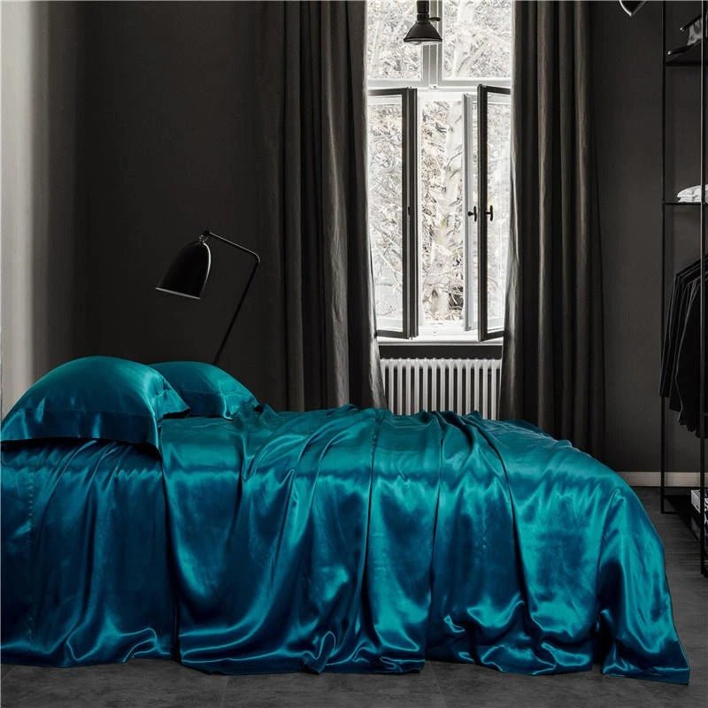 Eloise Aqua Marine Luxury Pure Mulberry Silk Bedding Set - WonderlandByLilian