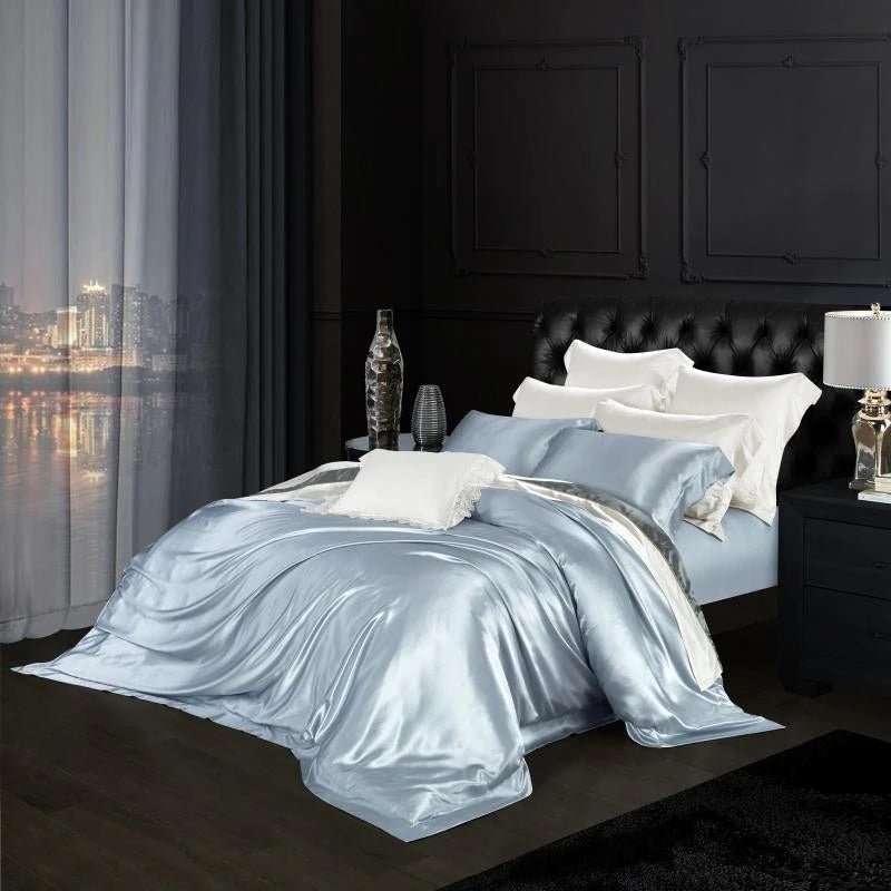 Eloise Bali Blue Luxury Pure Mulberry Silk Bedding Set - WonderlandByLilian