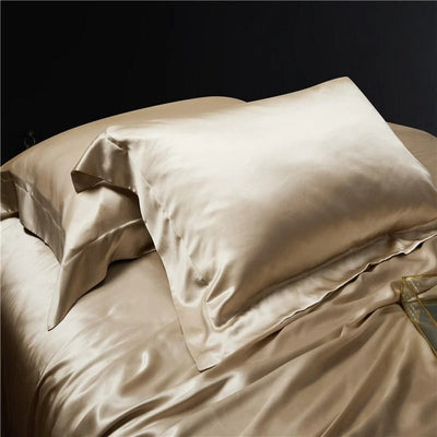 Eloise Leather Beige Luxury Pure Mulberry Silk Bedding Set - WonderlandByLilian