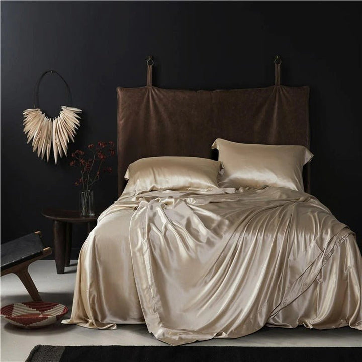 Eloise Leather Beige Luxury Pure Mulberry Silk Bedding Set - WonderlandByLilian