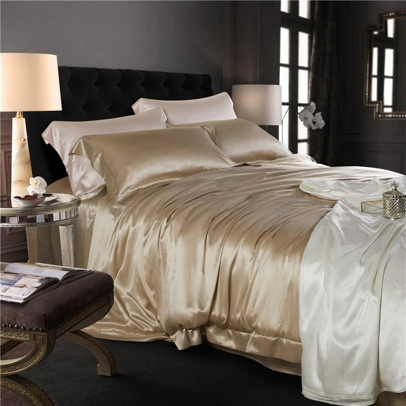 Eloise Leather Beige Luxury Pure Mulberry Silk Bedding Set - WonderlandByLilian