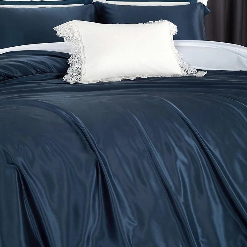 Eloise Navy Blue Luxury Pure Mulberry Silk Bedding Set - WonderlandByLilian