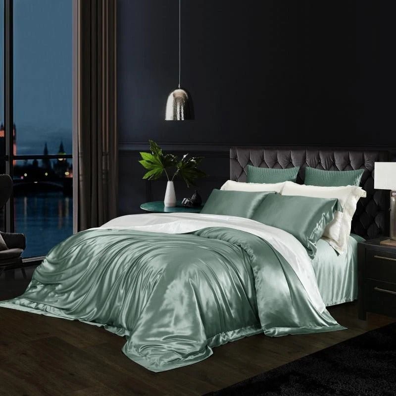 Eloise Pistachio Green Luxury Pure Mulberry Silk Bedding Set - WonderlandByLilian