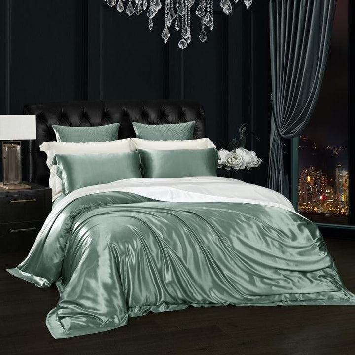 Eloise Pistachio Green Luxury Pure Mulberry Silk Bedding Set - WonderlandByLilian