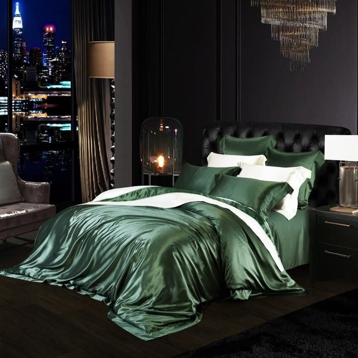 Eloise Rifle Green Luxury Pure Mulberry Silk Bedding Set - WonderlandByLilian