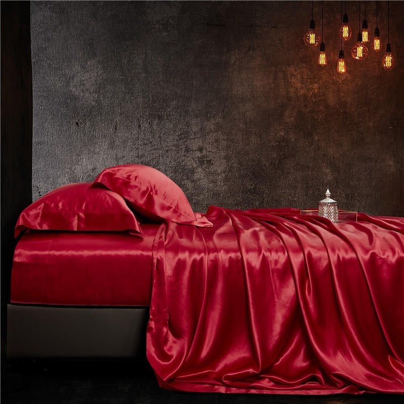 Eloise Ruby Red Luxury Pure Mulberry Silk Bedding Set - WonderlandByLilian