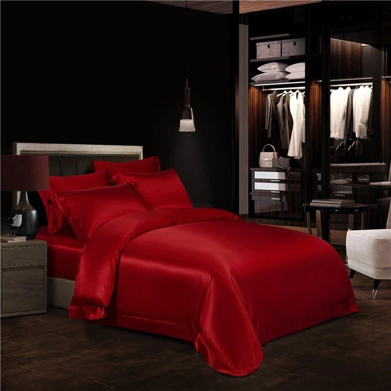 Eloise Ruby Red Luxury Pure Mulberry Silk Bedding Set - WonderlandByLilian