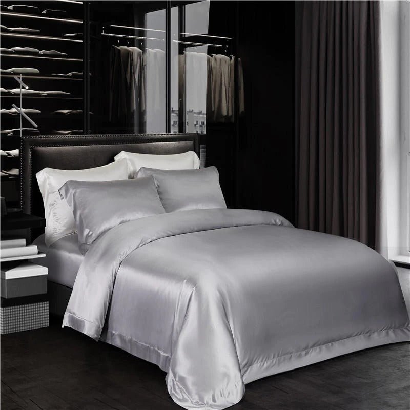 Eloise Sonic Silver Luxury Pure Mulberry Silk Bedding Set - WonderlandByLilian