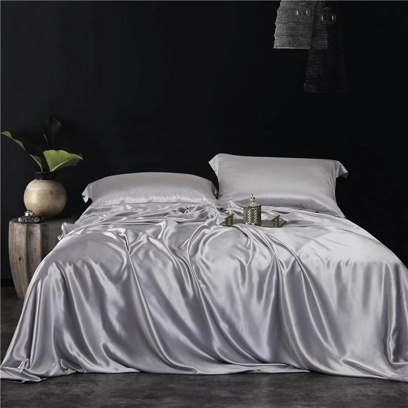 Eloise Sonic Silver Luxury Pure Mulberry Silk Bedding Set - WonderlandByLilian