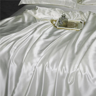 Eloise White Luxury Pure Mulberry Silk Bedding Set - WonderlandByLilian