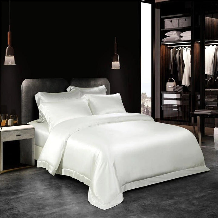 Eloise White Luxury Pure Mulberry Silk Bedding Set - WonderlandByLilian