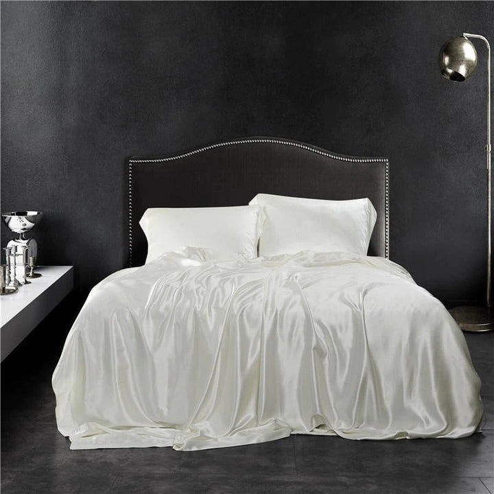 Eloise White Luxury Pure Mulberry Silk Bedding Set - WonderlandByLilian