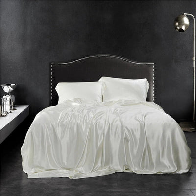 Eloise White Luxury Pure Mulberry Silk Bedding Set - WonderlandByLilian