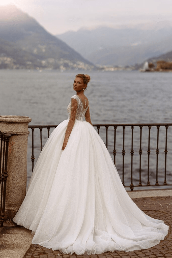 Embellished Wedding Dress - Corset Wedding Dress - Long Sleeve Ball Gown with Pearls Plus Size - WonderlandByLilian